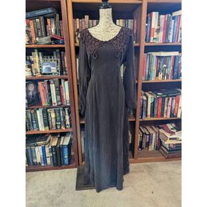 Vintage Ann Ferriday Women's Size One Size 100% Silk Black Maxi Dress Long Sleev